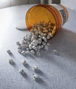 Small skulls spilling form pill bottles